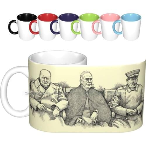Yalta Conference 1945 Ceramic Mugs Coffee Cups Milk Tea Mug Ww2 World War 2 Second World War Allies Yalta 1945 Ussr Usa Uk