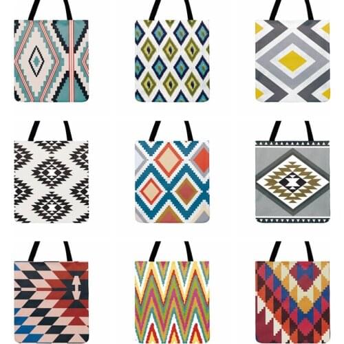 Classic Ikat Geometric Graphic Printed Tote Bag Women Casual Totes Fashion Shopping Bag Ladies Shoulder Bags Outdoor Beach Bag