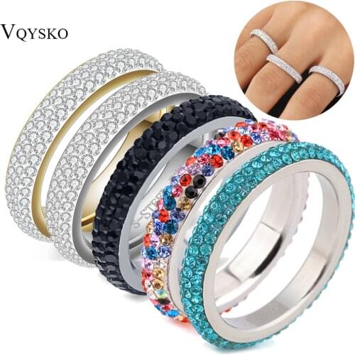 Rhinestone Multicolor Crystal Engagement Ring Stainless Steel Fashion Jewelry For Women Gift