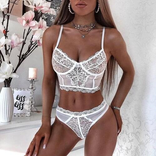 Floral Embroidery Lace Bra Set Women Sexy Lace Underwear 2020 Ladies Fashion Perspective 2-piece Bra Set
