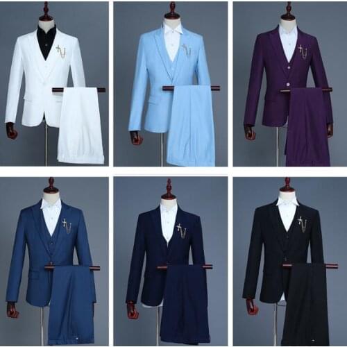 Korean fashion 2020 new arrival white slim men suit set with pants mens suits wedding groom formal dress suit + pant + vest