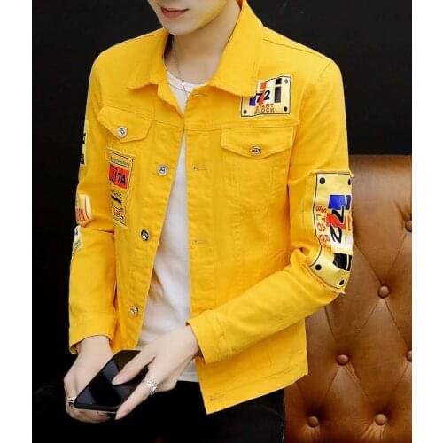 BANNAJI Harajuku Male Fashion Denim Jacket Printed Street Wear Hip Hop Slim Fit Jeans Coat Outerwear Young Man