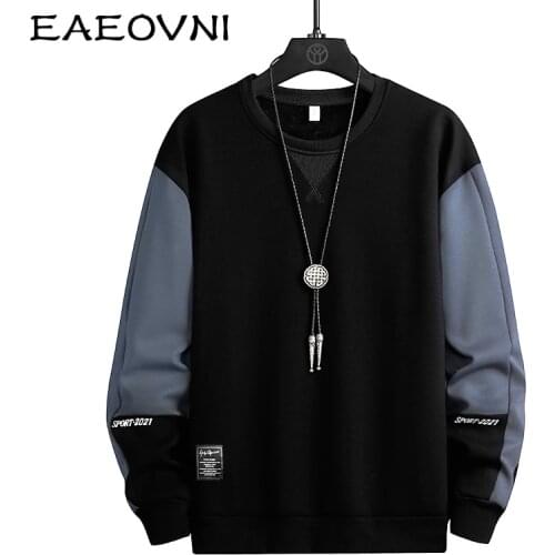 EAEOVNI Hoodies Men 2021 O Neck Sweatshirts for Man Casual Streetwear Patchwork Pullover Tops Autumn Long Sleeve Mens Clothing