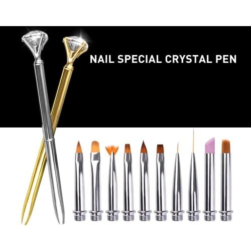 Nail Art Pen Brush Set Metal Handle with 10 Different Detachable Head Carving Painting Tool Acrylic Brush Gel Brush For Nail Art