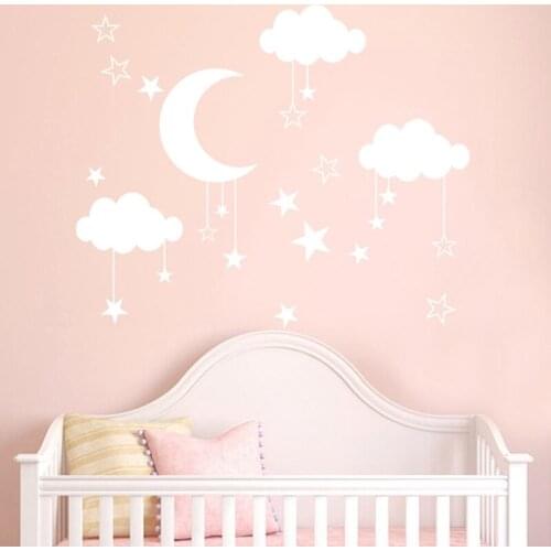 Lovely Baby Nursery Clouds Stars Moon Clouds Wall Sticker Wall Decal Kids Room Decor Easy Wall Art Children Cut Vinyl Mural