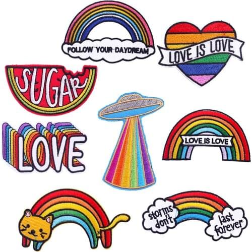 UFO Patch Cartoon Rainbow Patches On Clothes Cheap Iron On Patches For Clothes Gay LGBT Cute Stripes For Kids Clothes Bagde
