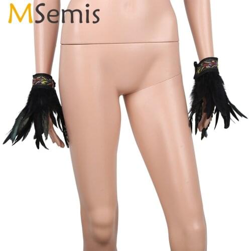 Natural Dyed Real Rooster Feather Epaulet Wrist Cuffs Shoulder Wrap Collar with Ribbon Ties for Game Party Halloween Costumes