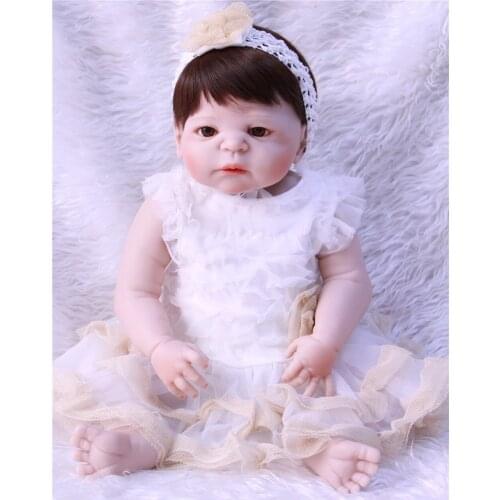 Limited Edition 23 Inch Reborn Baby Doll Toys 57 Cm Full Silicone Vinyl white dress stylish dolls play house toys for kids