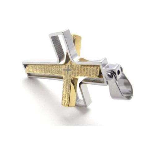Titanium Steel Golden Cross Pendant Rotating Necklace Stainless Steel Scripture Boys and Girls Ornament Pendant