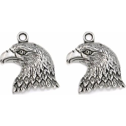Antique Silver Plated Eagle Birds Charms Pendants for Jewelry Making Bracelet Accessories DIY Handmade Craft 22x19mm 15pcs/lots
