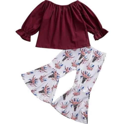 Pudcoco Toddler Kids Brand New Autumn spring Clothes Long Sleeve Tops+Flower Flare Pants Outfits Lovely Baby Girl 2pcs 1-6 Years