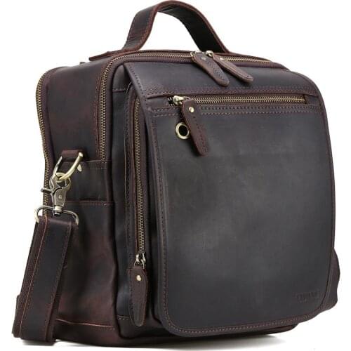 Tiding Luxury Designer Handmade Leather Crossbody Bag for a Short Trip Retro Style Small Shoulder Messenger Mens Bag Brown 1196