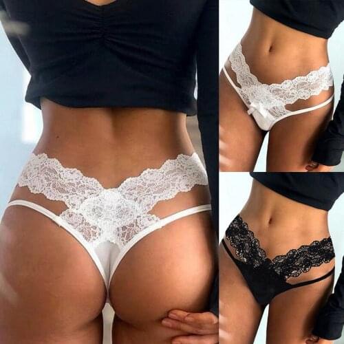 Sexy Women Bandage Hollow Out Lace Thong Panties Lingerie T Back Alluring Lingerie Soft Comfortable Peach Hip Underwear