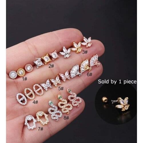 1 Piece 20Gauge Tragus Helix Piercing Earrings Stud Stainles Steel Barbell 6mm Length Snake Shape