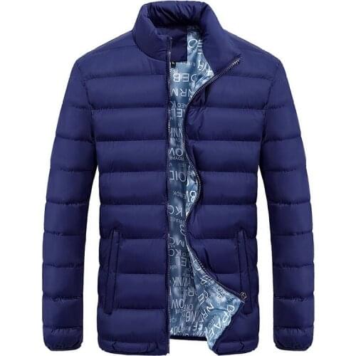 Autumn winter mens stand collar thickened solid color down coat plus size casual wild trend personalized cotton jacket parka