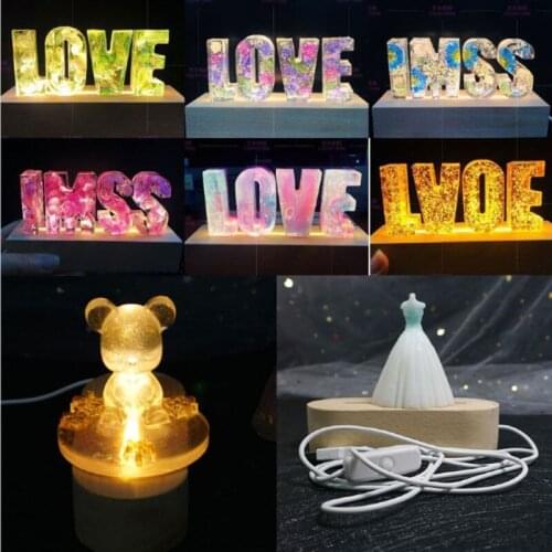 Resin Art Rectangle LED Lights Display Base Crystal Wooden Lighted Base Stand