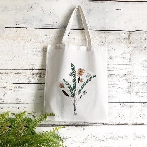 Plant Leaf Printing Pure And Fresh Canvas Shoulder Tote Bag Women Shopper Ladies Reusable Shopping Bag For Girls Large Capacity