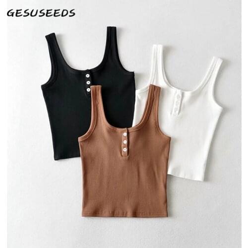 Summer tank top women vintage cropped top casual sleeveless tops basic o neck tops knit white crop top corset chic vest buttons
