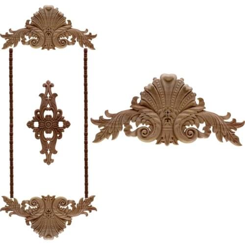 VZLX Woodcarving Decal Pretty Patterns Wood Appliques Carved Miniatures Wooden Figurine Crafts Furniture Window Home Decor DIY