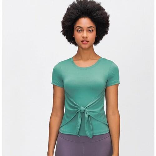 Yoga Athletic Running T-shirt Women Ultra-light Plain Sport Fitness Workout Tops Tie Tee Short-sleeved Shirts