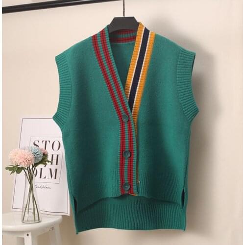 Green Cardigan Loose coat New Women Cloth Fashion Korean lady Girls Waistcoat Autumn Sleeveless Sweater Vest Women Knitted Top