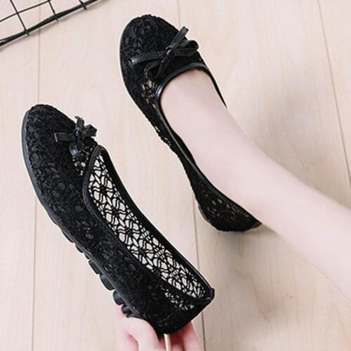 Woman Bow-knot lace flats loafers air mesh ballerina non-slip pregnant shoes women espadrilles light breathable moccasins 2020