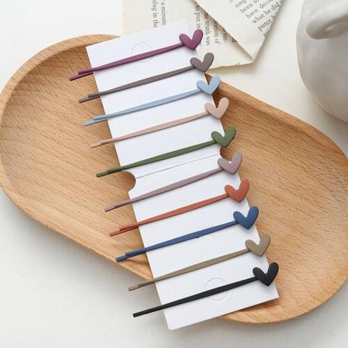 QCOOLJLY 10Pcs/Set Solid Color Geometric Hairpins Heart Ripple Pins Hair Clips Hair Accessories For Women Girls Headwear