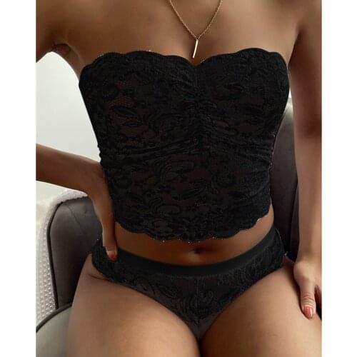 Ladies Exotic Suit Women Sexy Strapless Wrapped Chest Lace Lingerie Set Push Up Underwear Комплект Нижнего Белья Lingerie Set