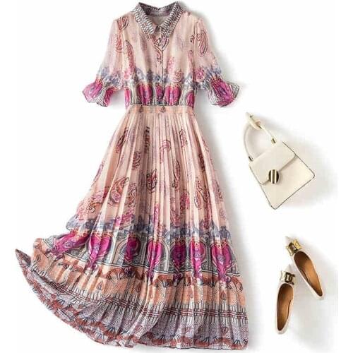 2021 Summer Latest Arrive Elegant Casual Short Sleeve Plus Size Floral Printing Pleated Chiffon Dress Woman
