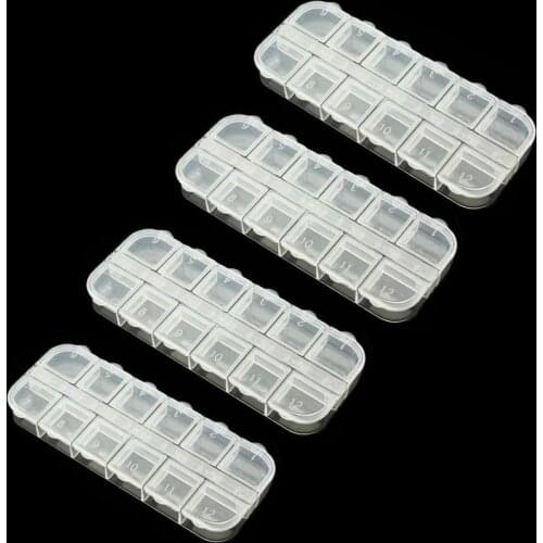 10/20/50/100pcs 12 Compartment Empty Plastic Storage Case Rhinestones Box - Transparent