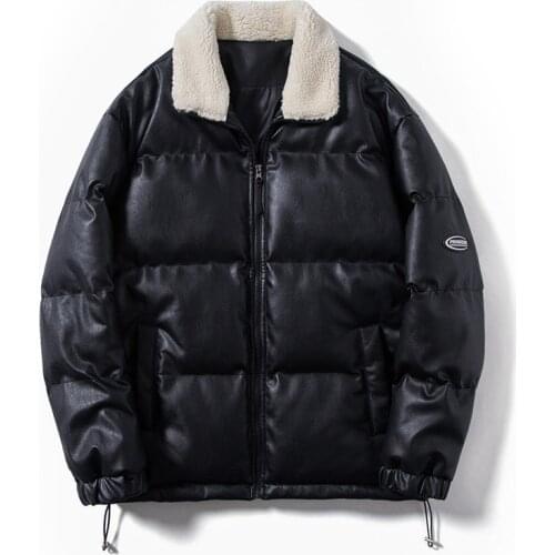 2021 Winter Fashion Man Warm Leather Overcoat Cotton Padded Thick Thermal PU Parkas Jacket With Fur Collar Windbreaker Outerwear