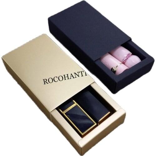 50x Customized Art Paper Sliding Lipstick Packing Boxes for 2pcs Lip Stick Fancy Printing Empty New Design Packaging Box
