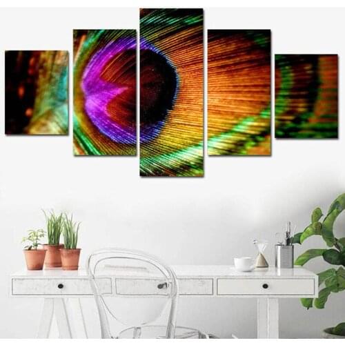 5D Full square round Diy Diamond painting 5pcs Colorful Peacock Feather cross stitch mosaic wedding decoration stickerZP-2927