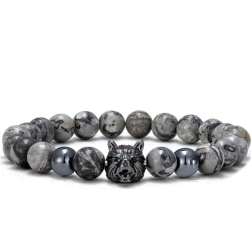 8mm wolf ball gold silver copper cz zircon cubic zirconia beads bohemian Bracelet agate Onyx Stone Bangles cgb3s