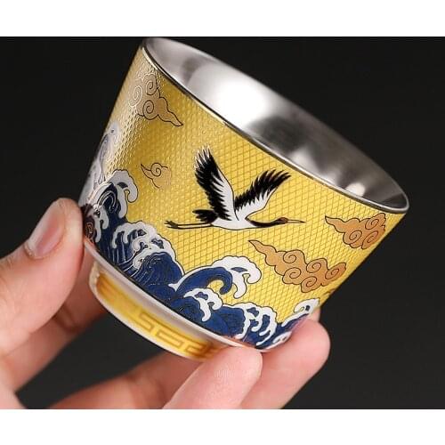 999 Silver Cup Ceramic Enamel Cups Porcelain Enamel Tea Bowl 120ml Master Teacup China Kung Fu Teaware Drinkware Puer Teacups