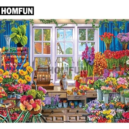 HOMFUN Full Square/Round Drill 5D DIY Diamond Painting "Flower Shoppe" 3D Embroidery Cross Stitch 5D Home Decor A00767