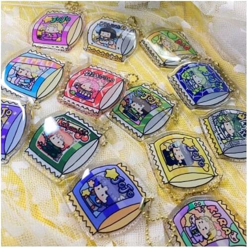 Anime Keychain JoJoos Bizarre Adventure Kakyouin Noriaki Kujo Jotaro Cosplay Pendant Double sided Drop glue Key rings Charm