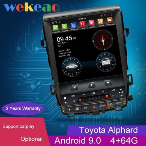 Wekeao Vertical Screen Tesla Style 12.1'' 1 Din Android 9.0 Car Radio GPS Navigation For Toyota Alphard Car DVD Player 2007-2013
