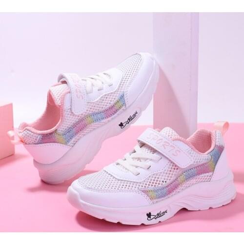 Girls White and Pink Sneakers Kids Fashion Casual Shoes Mesh Breathable Soft EVA Running Sports Shoes For Students Size 28-38