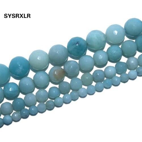 Free Shipping Faceted Natural Stone Amazonite Loose Beads For Jewelry Making Charm DIY Bracelet Necklace 4 6 8 10 MM Strand 15