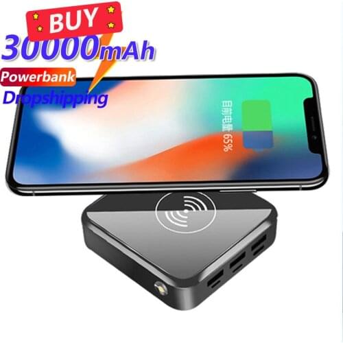 Mini QI Wireless Mobile 30000mAh Power Digital Display with 3USB Port Can Quickly Charge IPhone Xiaomi Samaug External Battery