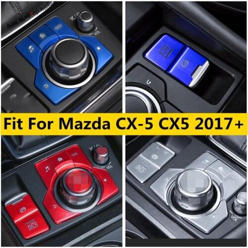 Center Multimedia / Electrical Parking Handbrake Button Cover Trim Metal Red / Silver / Blue Kit For Mazda CX-5 CX5 2017 - 2021