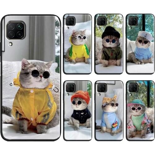 Cute cat with glasses Phone Case For Huawei P40 Lite P30 P20 Pro P Smart 2021 2019 Mate 10 20 Lite Back Cover