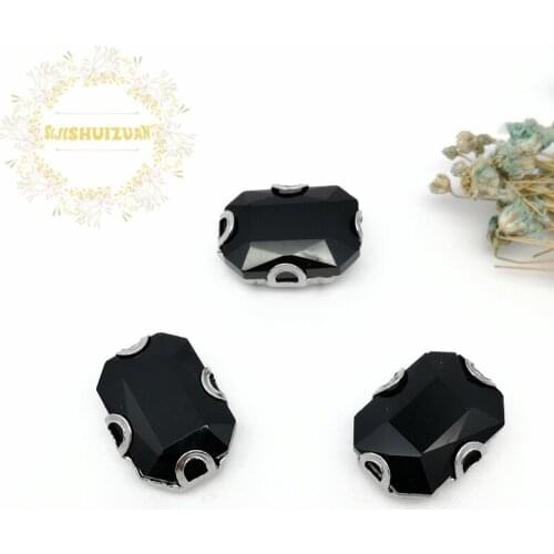 Black Rectangle Glass Crystal sewing rhinestones with silvery D shape claw Diy wedding dress accessories Free shipping