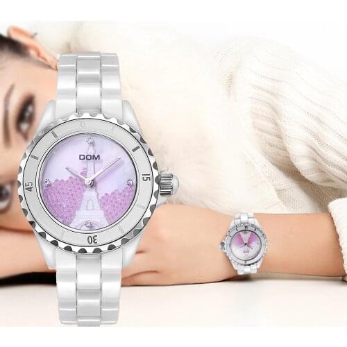 DOM Brand Fashion Watch Women Luxury Ceramic Wristwatch Women Dress Watch Casual Ceramic Clock Relogio Feminino T-598K