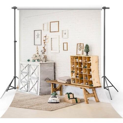 Merry Christmas Tree Backdrop Gift Elk Car White Brick Wall XMAS Kid Portrait Photography Background Photostudio Photozone Props