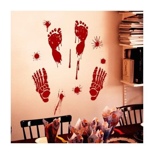 Halloween Wall Stickers Ghosts Day Horror Blood Footprints Whole Maggot Props Shop Window Glass Stickers Wallpaper Wall Decals
