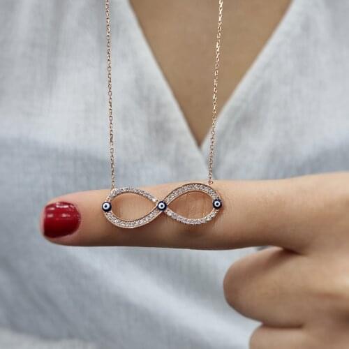 Infinity 925 Sterling Silver, Gold, Rose Plated Zircon Necklace For Women Girls Handmade Fashion Jewelry Elegant Minimalist