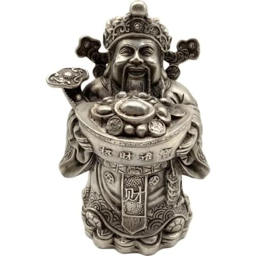 Chinese Old Tibet Silver Carving God Of Wealth