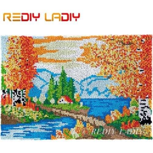 Latch Hook Rug Autumn Scenery Chunky Yarn Tapestry Kits DIY Carpet Rug Knitted Floor Mat Crochet Cushion Arts & Crafts 85*58cm